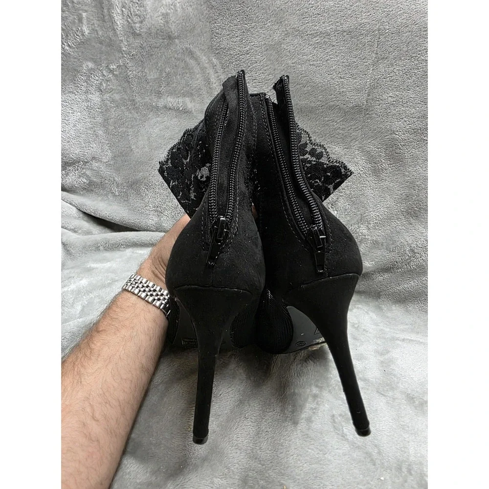 Black Lace Bootie Anne Michelle Womens Size 11 Mesh Peep Toe Whimsigoth Romantic